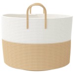 vidaXL Coș de depozitare, bej și alb, Ø51x33 cm, bumbac vidaXL Coș de depozitare, bej și alb, Ø51x33 cm, bumbac
