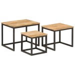 vidaXL Măsuțe de cafea suprapuse, 3 buc., lemn masiv de mango/fier