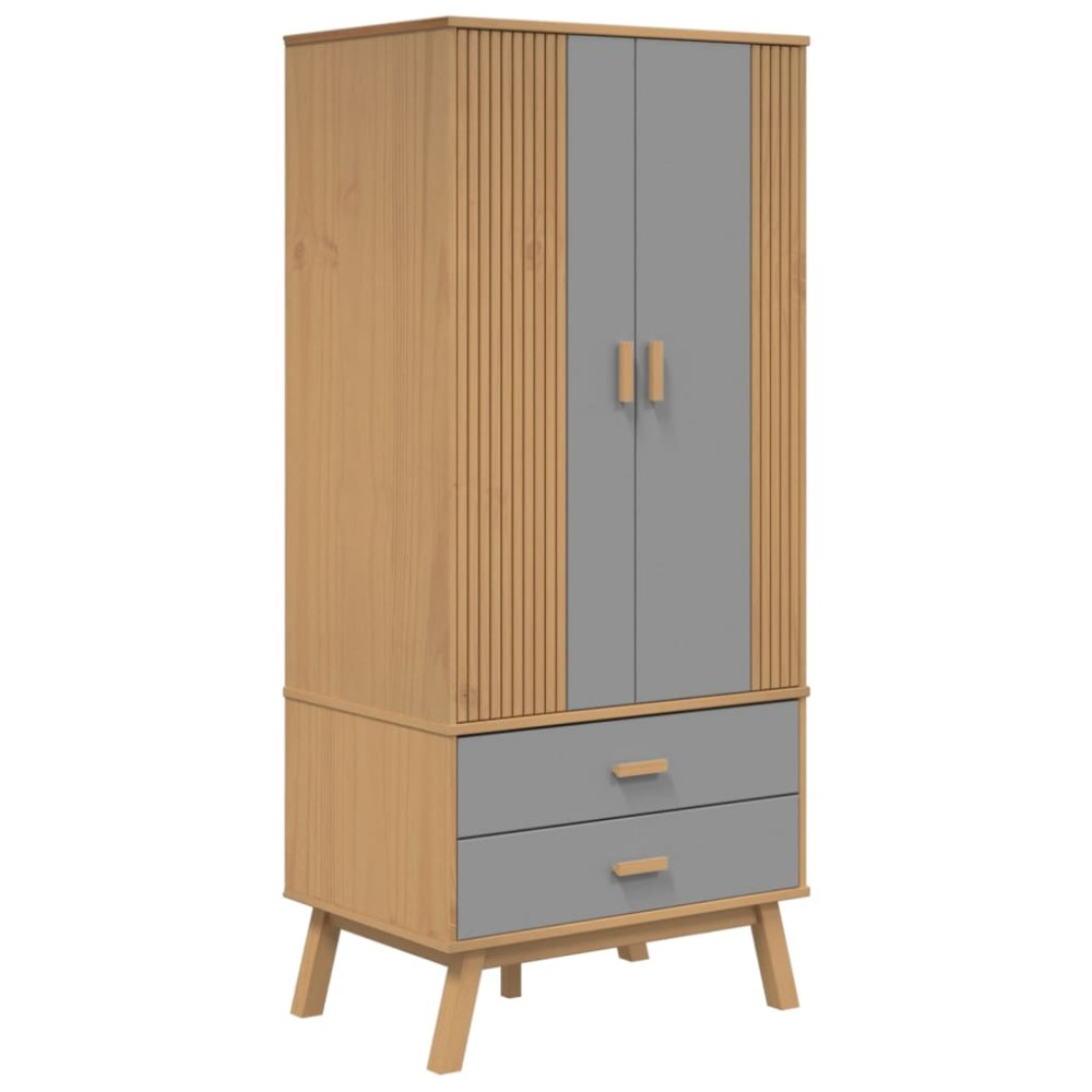 vidaXL Șifonier "OLDEN", gri/maro, 76,5x53x172 cm, lemn masiv pin
