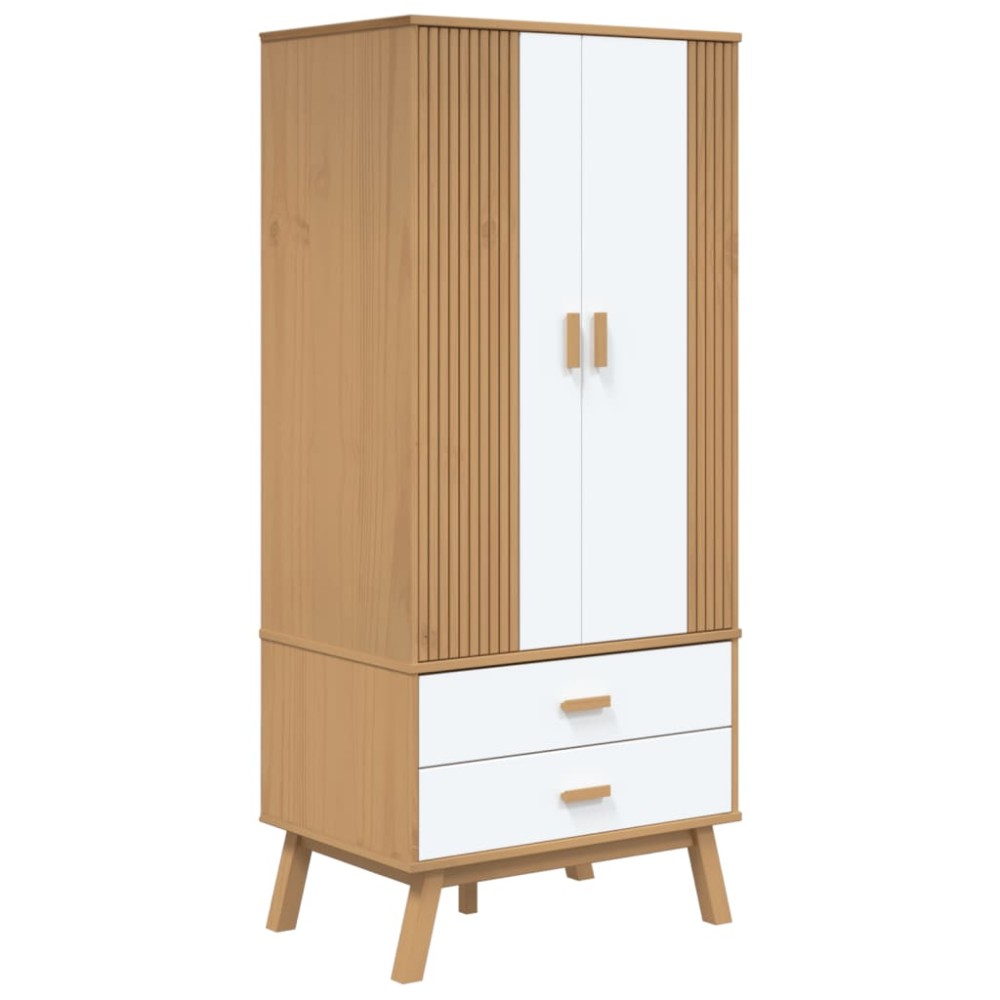 vidaXL Șifonier "OLDEN", alb/maro, 76,5x53x172 cm, lemn masiv pin