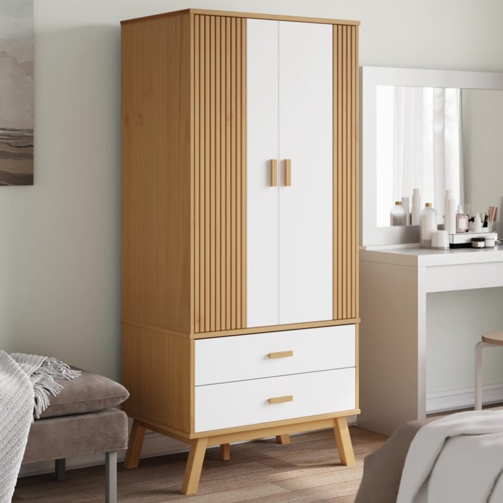 vidaXL Șifonier "OLDEN", alb/maro, 76,5x53x172 cm, lemn masiv pin