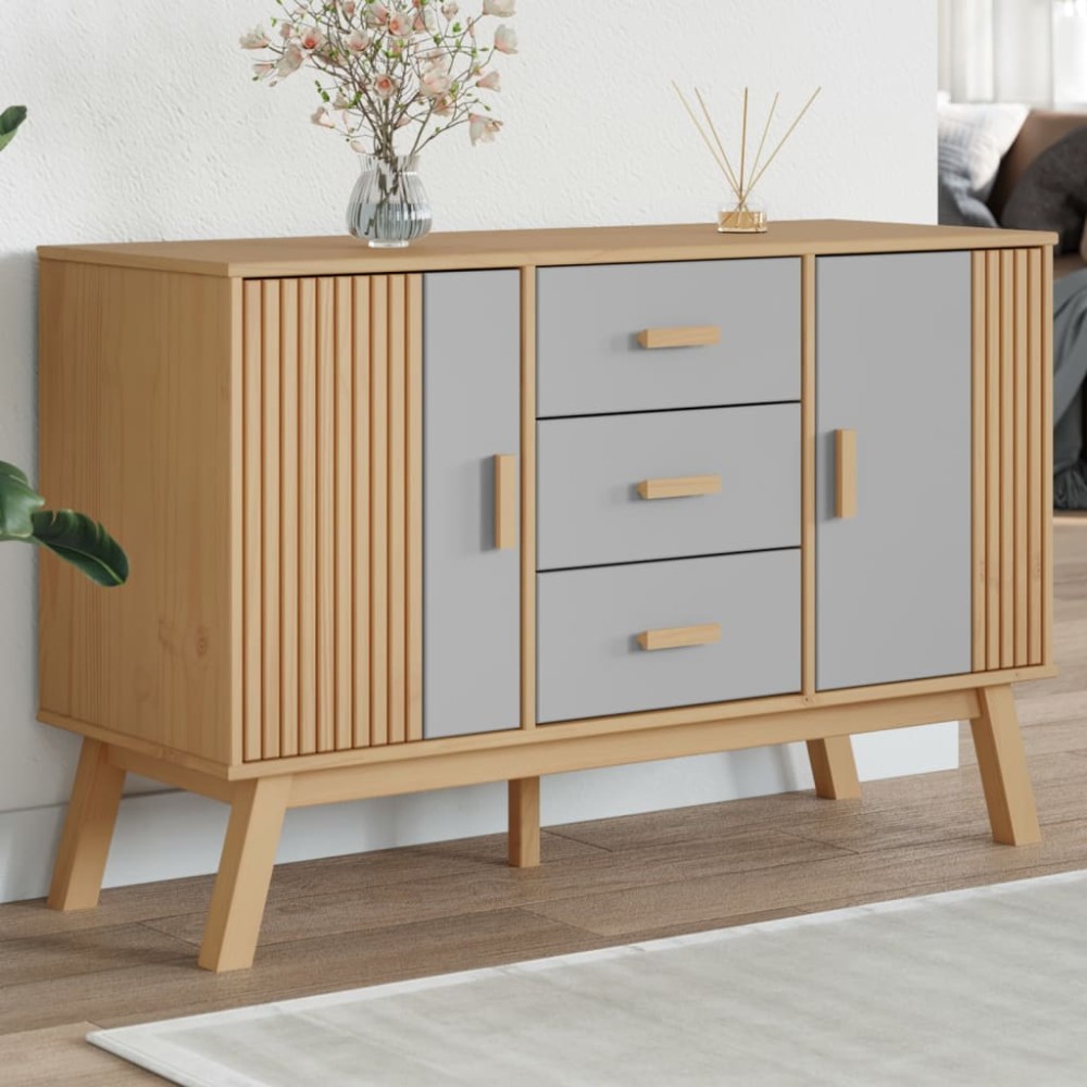 vidaXL Dulap "OLDEN", gri și maro, 114x43x73,5 cm, lemn masiv pin