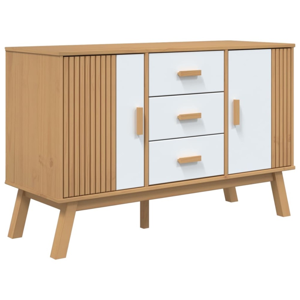 vidaXL Servantă "OLDEN", alb și maro, 114x43x73,5 cm, lemn masiv pin
