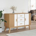 vidaXL Servantă "OLDEN", alb și maro, 114x43x73,5 cm, lemn masiv pin