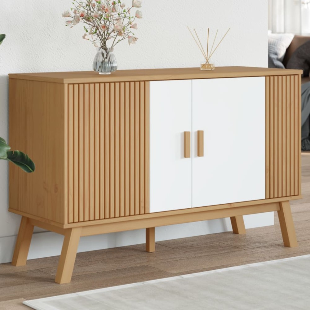 vidaXL Servantă "OLDEN", alb și maro, 114x43x73,5 cm, lemn masiv pin