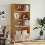 vidaXL Bibliotecă cu 4 niveluri „OLDEN”, gri și maro, lemn masiv pin vidaXL Bibliotecă cu 4 niveluri „OLDEN”, gri și maro, lemn masiv pin