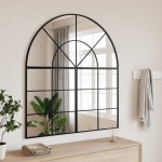 vidaXL Oglindă de perete, negru, 100x50 cm, arcuită, fier vidaXL Oglindă de perete, negru, 100x50 cm, arcuită, fier