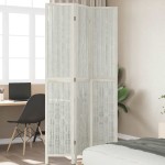 vidaXL Paravan cameră 3 panouri, alb, lemn masiv paulownia