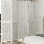 vidaXL Paravan cameră 5 panouri, alb, lemn masiv paulownia vidaXL Paravan cameră 5 panouri, alb, lemn masiv paulownia