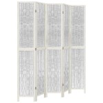 vidaXL Paravan cameră 5 panouri, alb, lemn masiv paulownia vidaXL Paravan cameră 5 panouri, alb, lemn masiv paulownia