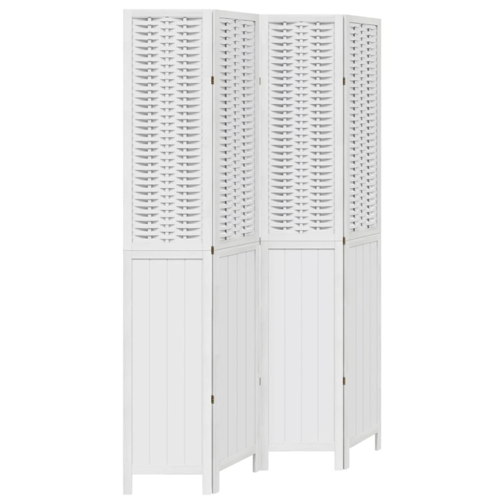 vidaXL Paravan cameră 4 panouri, alb, lemn masiv paulownia