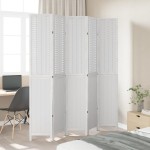 vidaXL Paravan cameră 5 panouri, alb, lemn masiv paulownia vidaXL Paravan cameră 5 panouri, alb, lemn masiv paulownia