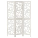 vidaXL Paravan cameră 3 panouri, alb, lemn masiv paulownia