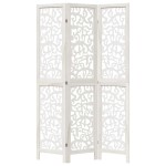 vidaXL Paravan cameră 3 panouri, alb, lemn masiv paulownia