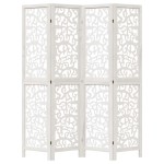 vidaXL Paravan cameră 4 panouri, alb, lemn masiv paulownia