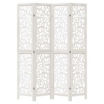vidaXL Paravan cameră 4 panouri, alb, lemn masiv paulownia