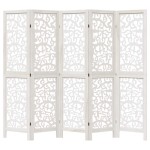 vidaXL Paravan cameră 5 panouri, alb, lemn masiv paulownia