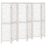 vidaXL Paravan cameră 6 panouri, alb, lemn masiv paulownia