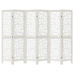 vidaXL Paravan cameră 6 panouri, alb, lemn masiv paulownia