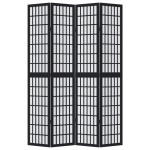 vidaXL Paravan de cameră cu 4 panouri, negru, lemn masiv paulownia