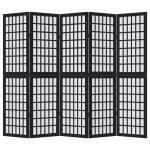 vidaXL Paravan de cameră cu 5 panouri, negru, lemn masiv paulownia