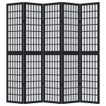 vidaXL Paravan de cameră cu 5 panouri, negru, lemn masiv paulownia