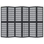 vidaXL Paravan de cameră cu 6 panouri, negru, lemn masiv paulownia