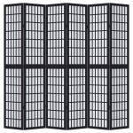 vidaXL Paravan de cameră cu 6 panouri, negru, lemn masiv paulownia