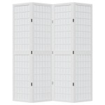 vidaXL Paravan cameră 4 panouri, alb, lemn masiv paulownia