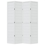 vidaXL Paravan cameră 4 panouri, alb, lemn masiv paulownia