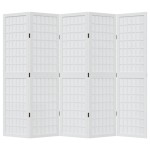 vidaXL Paravan cameră 5 panouri, alb, lemn masiv paulownia