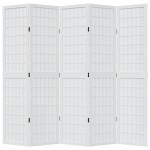 vidaXL Paravan cameră 5 panouri, alb, lemn masiv paulownia