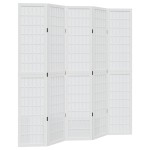 vidaXL Paravan cameră 5 panouri, alb, lemn masiv paulownia