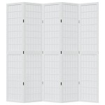 vidaXL Paravan cameră 5 panouri, alb, lemn masiv paulownia