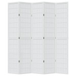 vidaXL Paravan cameră 5 panouri, alb, lemn masiv paulownia