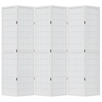 vidaXL Paravan cameră 6 panouri, alb, lemn masiv paulownia