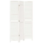 vidaXL Paravan cameră 3 panouri, alb, lemn masiv paulownia