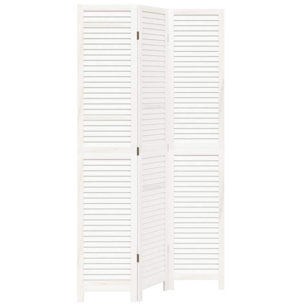 vidaXL Paravan cameră 3 panouri, alb, lemn masiv paulownia