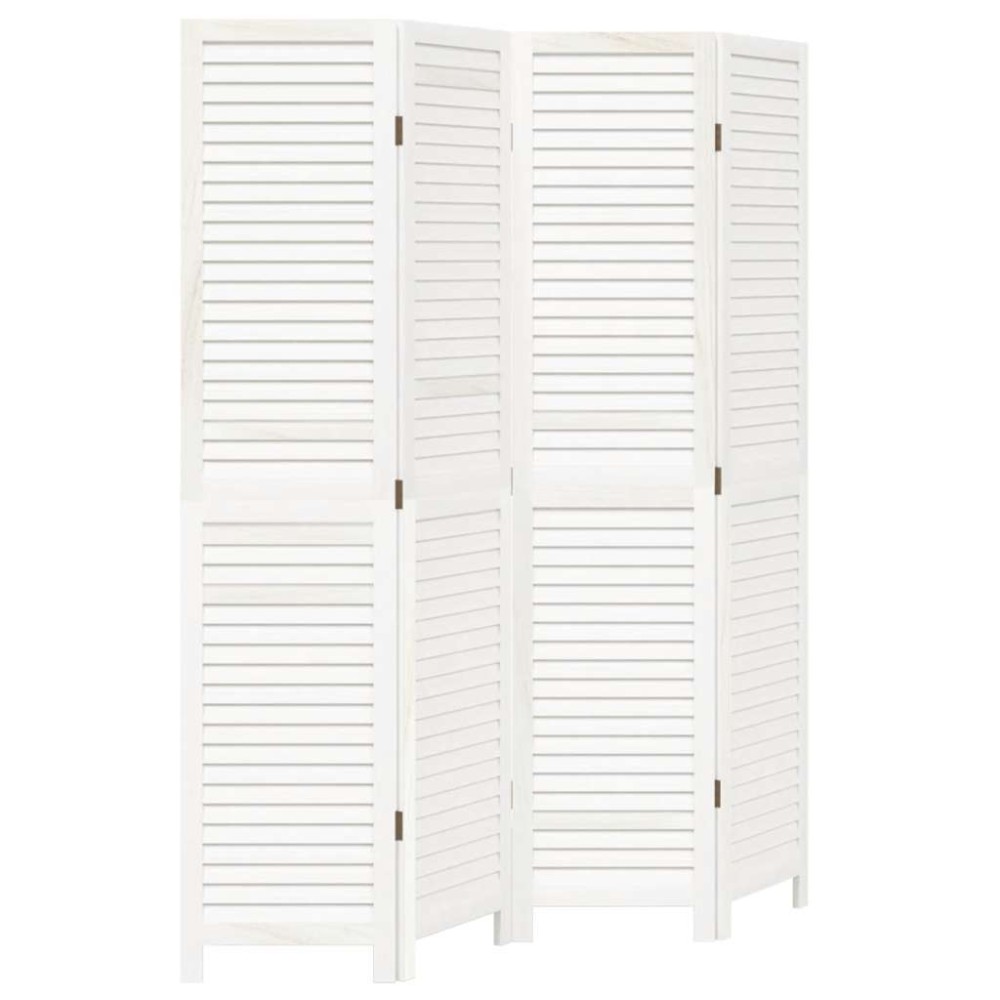 vidaXL Paravan cameră 4 panouri, alb, lemn masiv paulownia