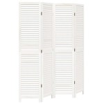 vidaXL Paravan cameră 4 panouri, alb, lemn masiv paulownia