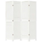 vidaXL Paravan cameră 4 panouri, alb, lemn masiv paulownia