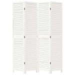 vidaXL Paravan cameră 4 panouri, alb, lemn masiv paulownia