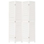 vidaXL Paravan cameră 4 panouri, alb, lemn masiv paulownia