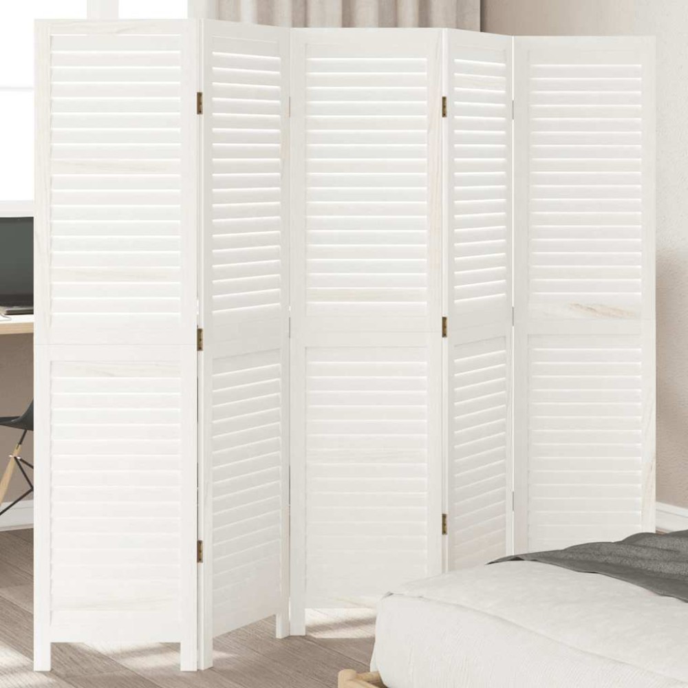 vidaXL Paravan cameră 5 panouri, alb, lemn masiv paulownia