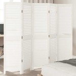 vidaXL Paravan cameră 5 panouri, alb, lemn masiv paulownia