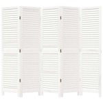 vidaXL Paravan cameră 5 panouri, alb, lemn masiv paulownia