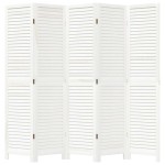 vidaXL Paravan cameră 5 panouri, alb, lemn masiv paulownia