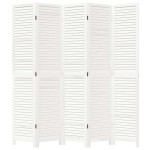 vidaXL Paravan cameră 5 panouri, alb, lemn masiv paulownia