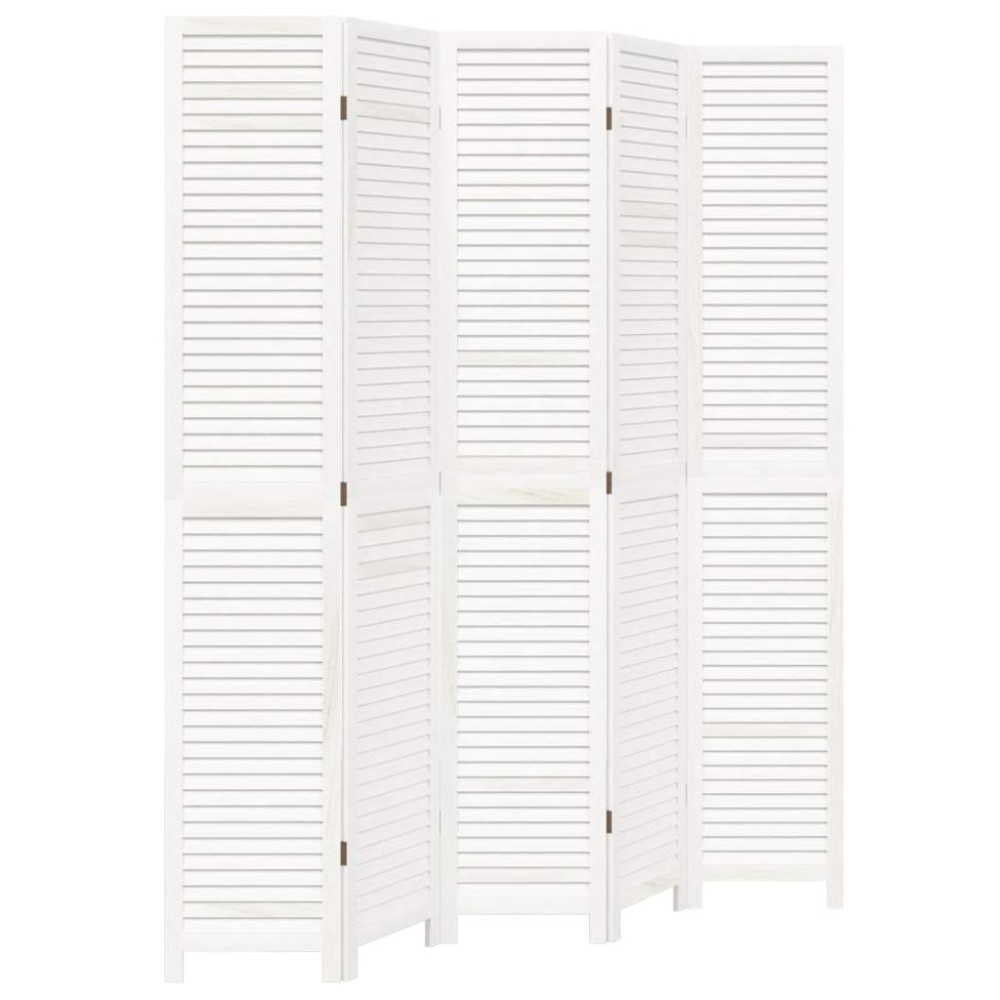 vidaXL Paravan cameră 5 panouri, alb, lemn masiv paulownia