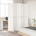 vidaXL Paravan cameră 5 panouri, alb, lemn masiv paulownia